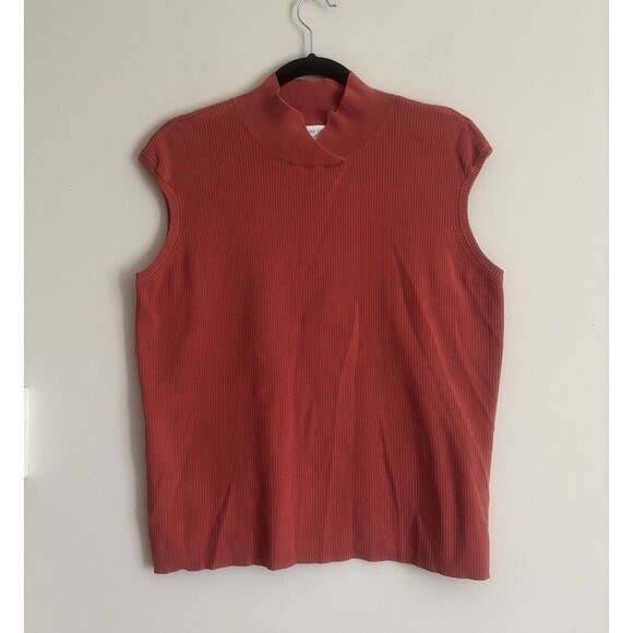 VTG Y2K Coldwater Creek Womens XL Rib Knit Top SILK Coral Orange Mock‎ Neck - Picture 1 of 6